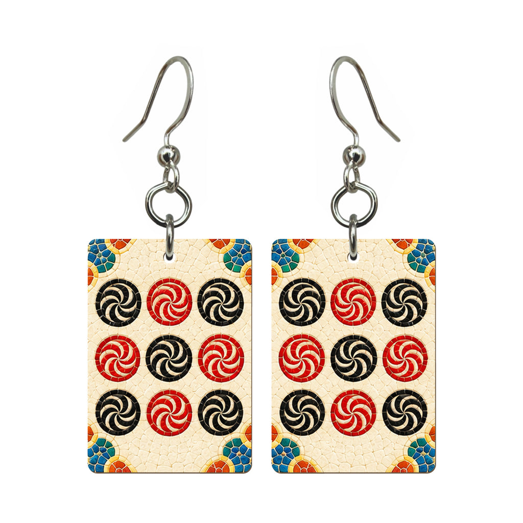 Mosaic Dragon Nine Dot Mahjong Earrings | FWMJ90 — earring pair