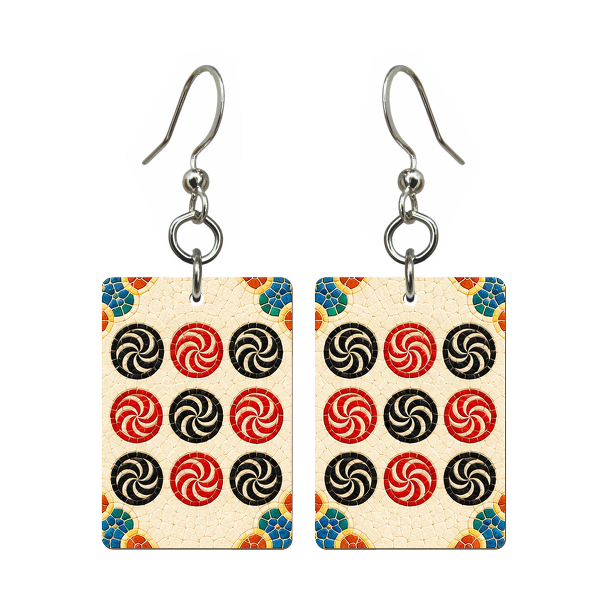 Mosaic Dragon Nine Dot Mahjong Earrings | FWMJ90 — earring pair