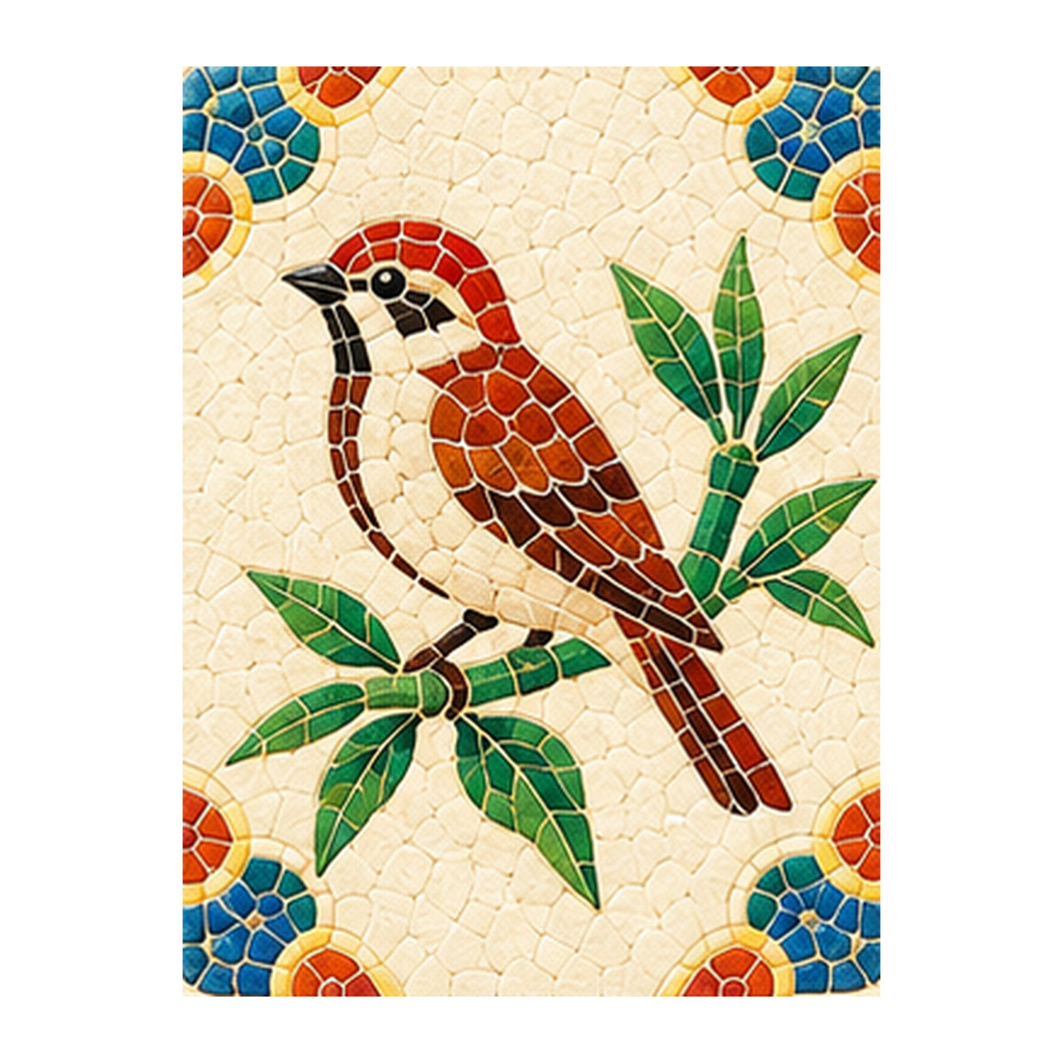 Mosaic Dragon Bamboo Bird Mahjong Earrings | FWMJ91 — artwork detail