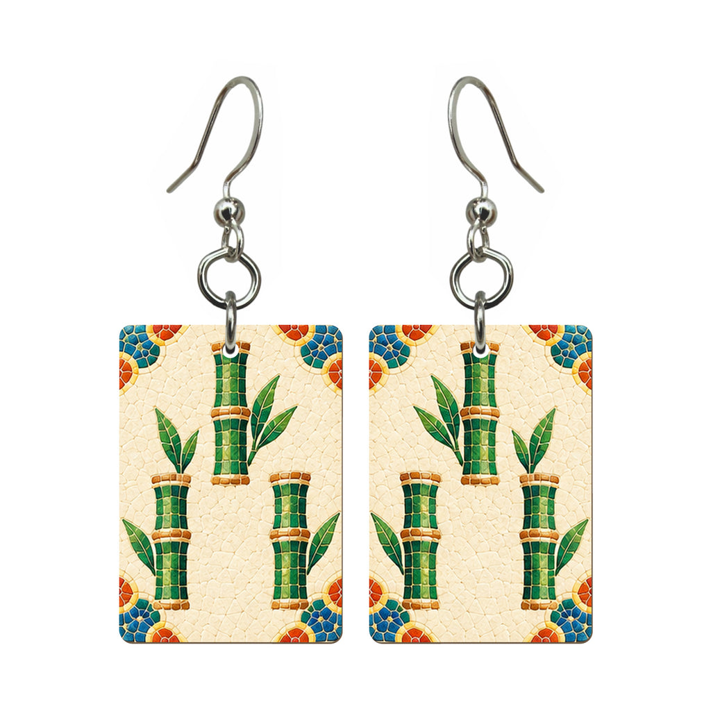 Mosaic Dragon Three Bamboo Mahjong Earrings | FWMJ92 — earring pair