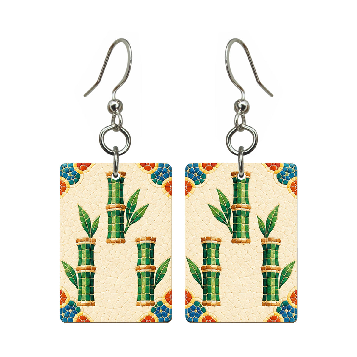 Mosaic Dragon Three Bamboo Mahjong Earrings | FWMJ92 — earring pair
