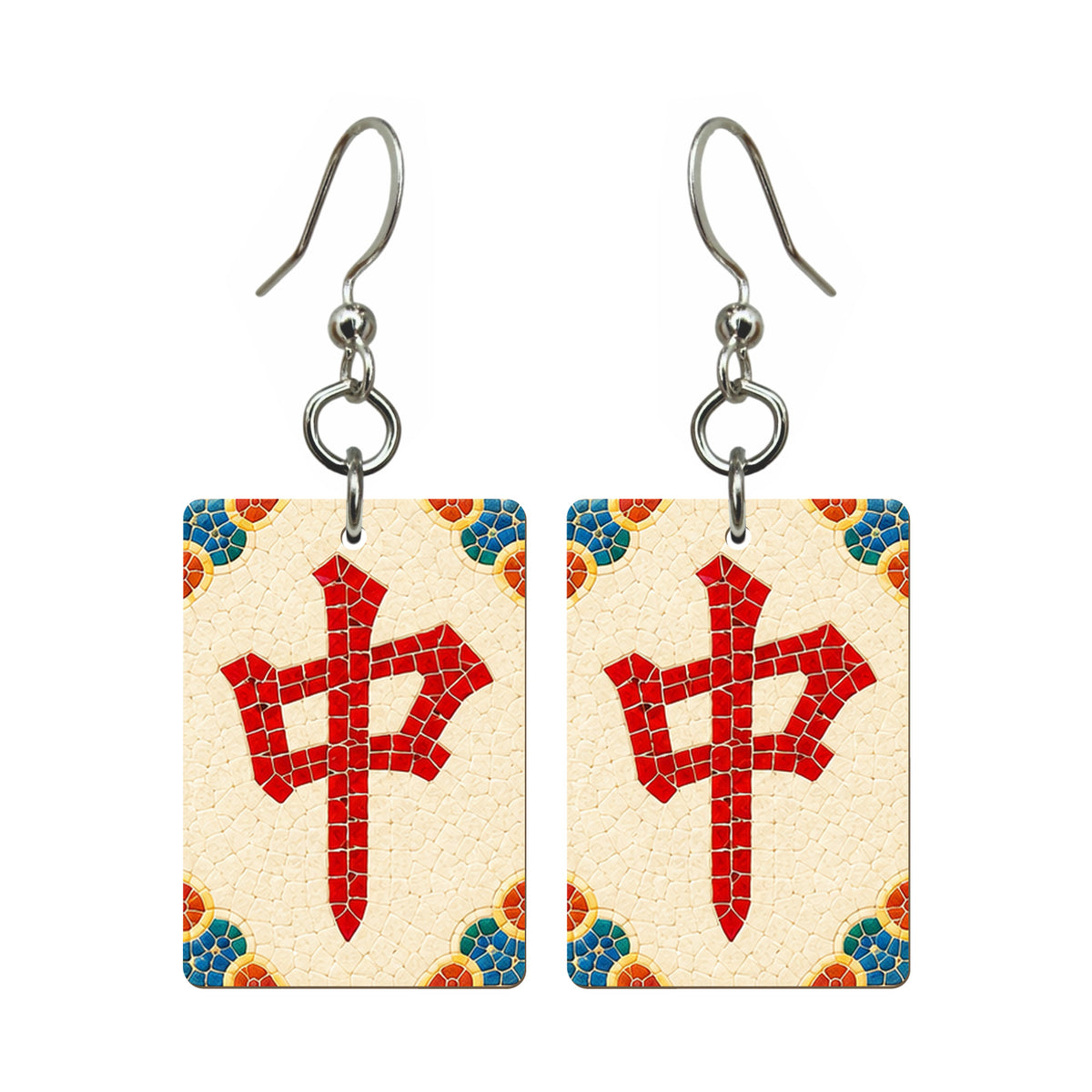 Mosaic Dragon Red Dragon Mahjong Earrings | FWMJ95 — earring pair