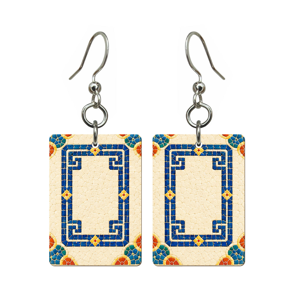 Mosaic Dragon White Dragon Mahjong Earrings | FWMJ97 — earring pair