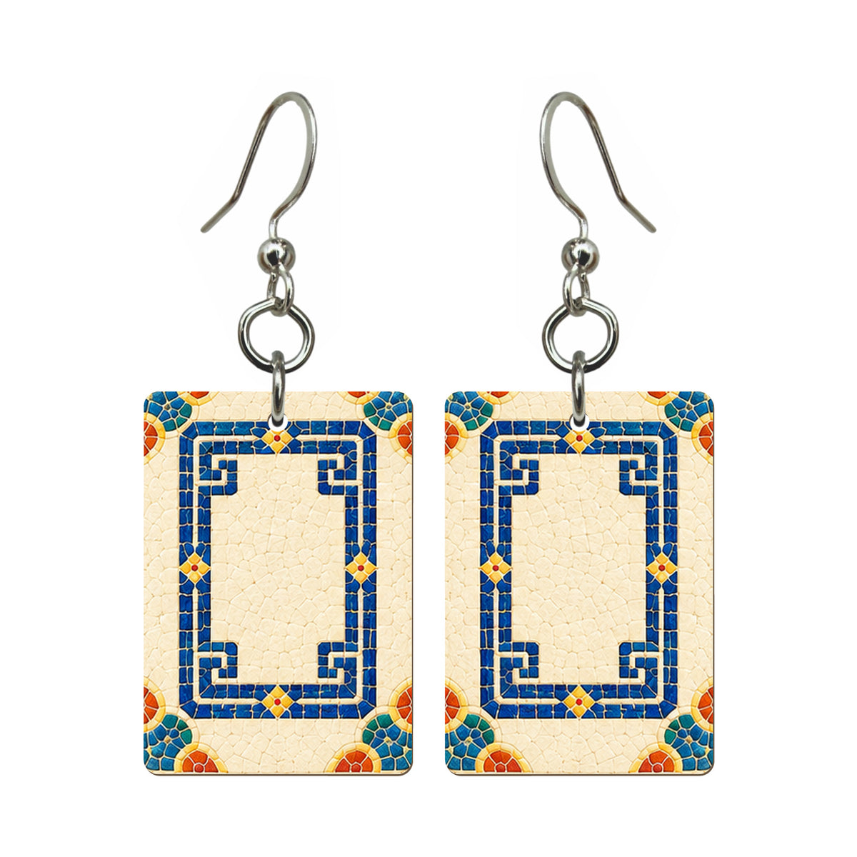 Mosaic Dragon White Dragon Mahjong Earrings | FWMJ97 — earring pair