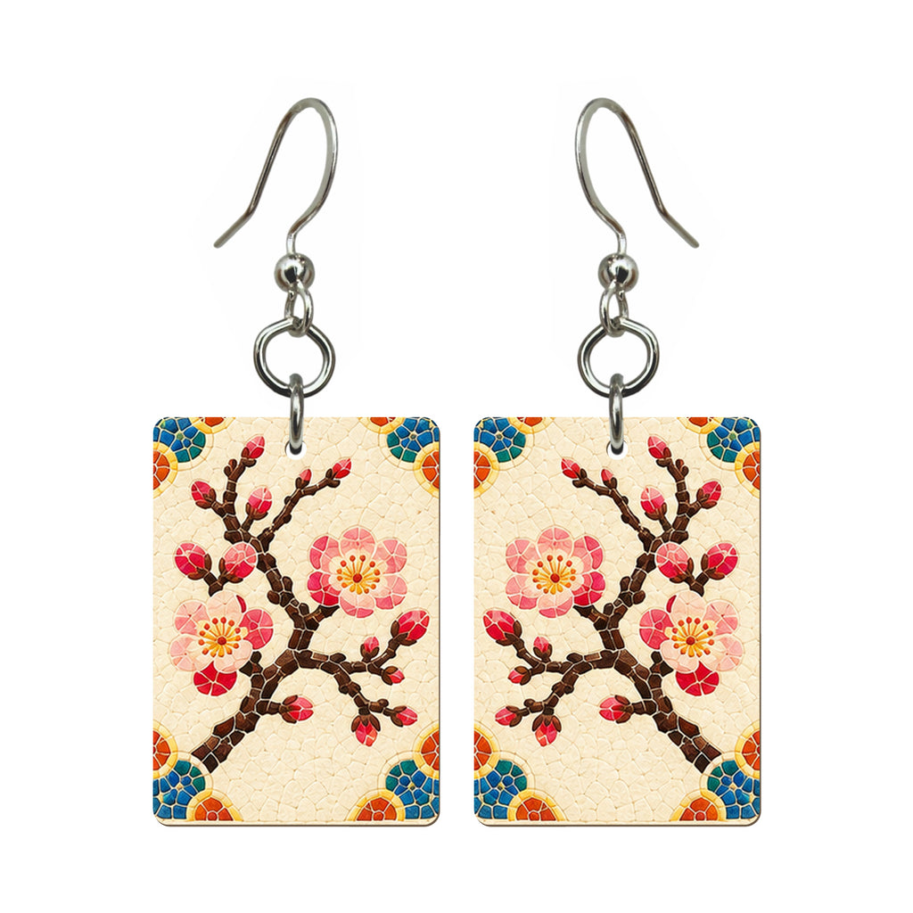Mosaic Dragon Plum Blossom Mahjong Earrings | FWMJ98 — earring pair