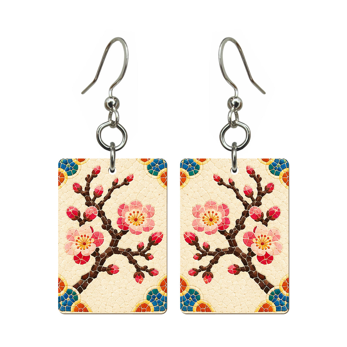 Mosaic Dragon Plum Blossom Mahjong Earrings | FWMJ98 — earring pair