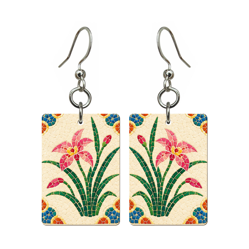 Mosaic Dragon Orchid Mahjong Earrings | FWMJ99 — earring pair