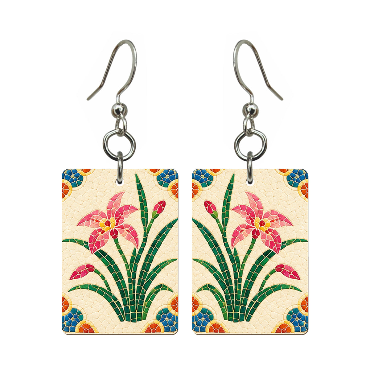 Mosaic Dragon Orchid Mahjong Earrings | FWMJ99 — earring pair