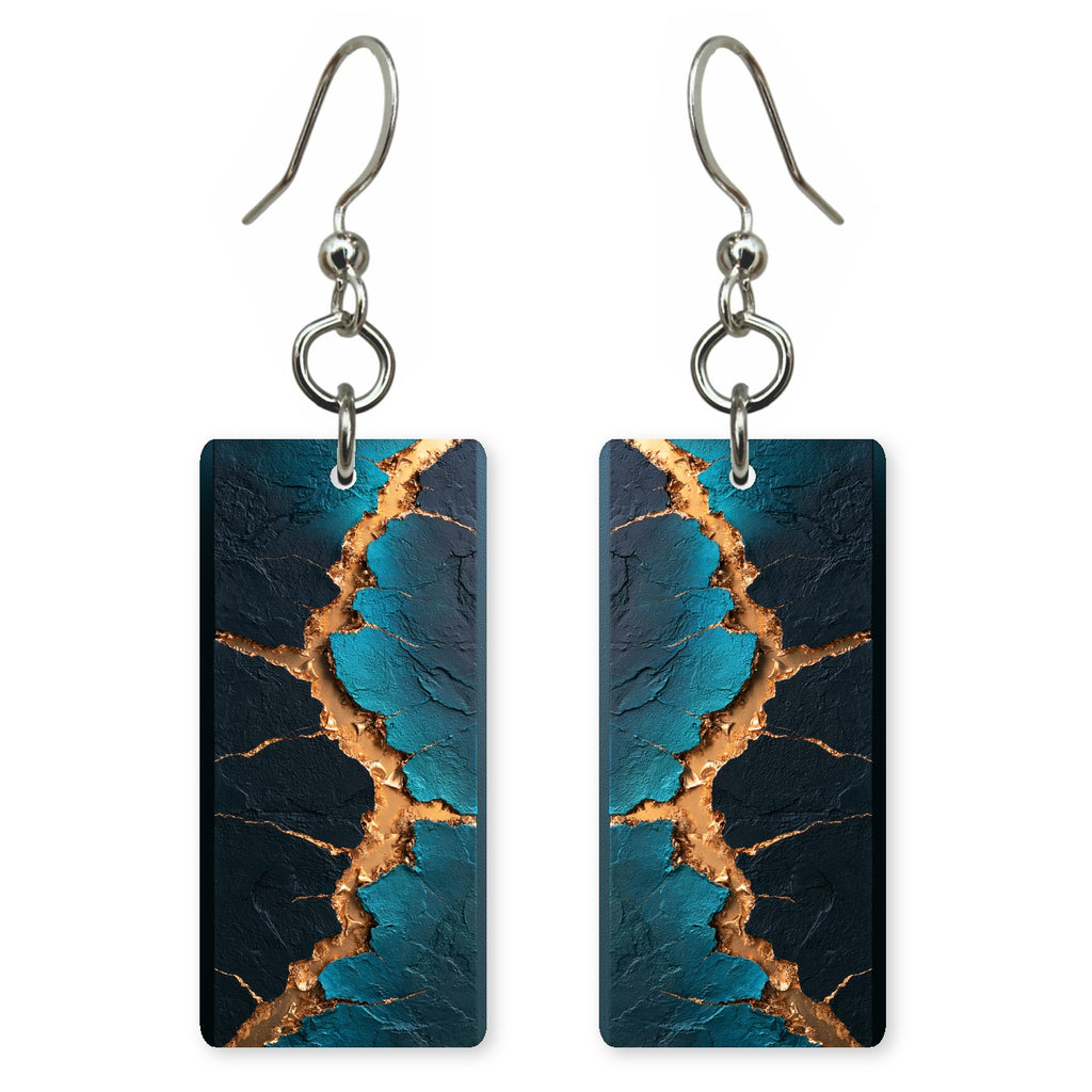 Black Teal Golden Mending Earrings | FWX1405