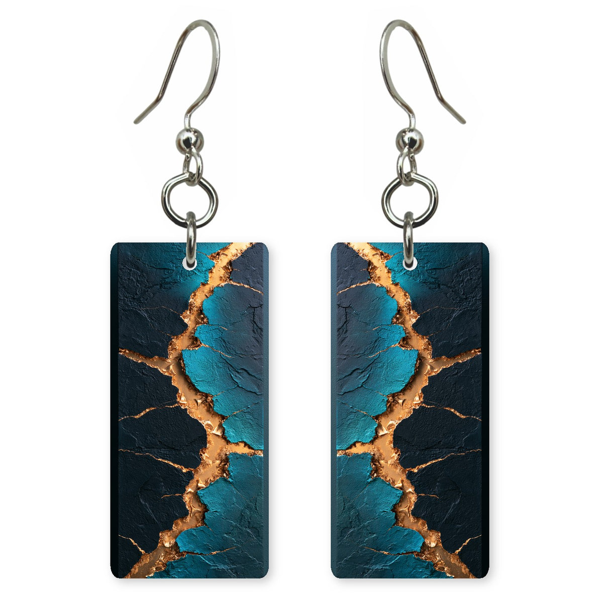 Black Teal Golden Mending Earrings | FWX1405