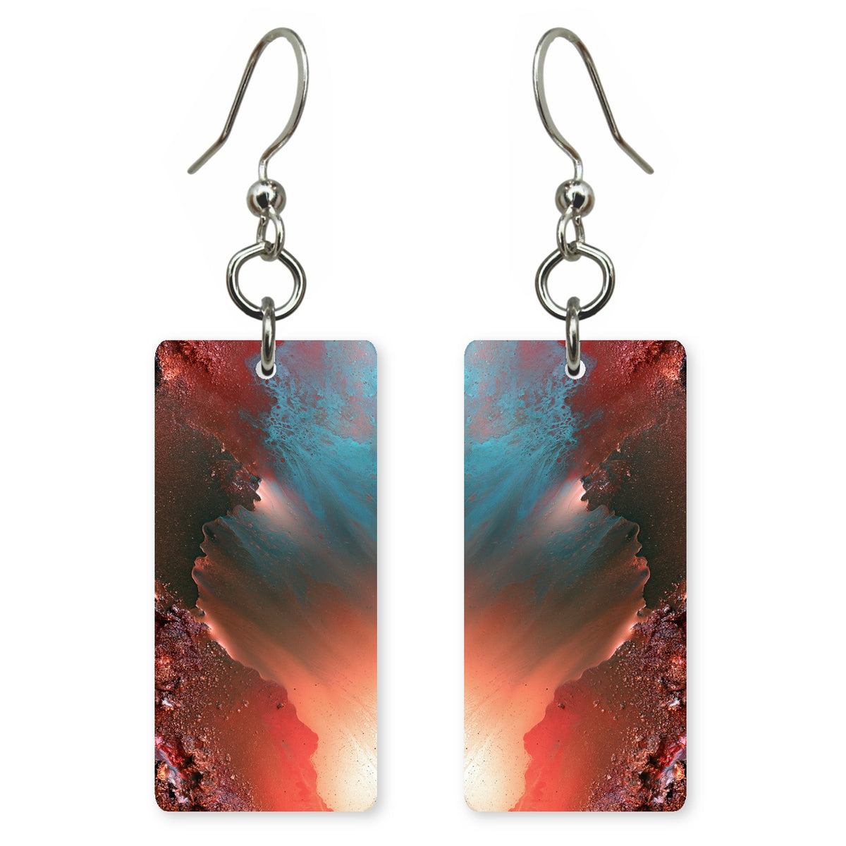 Red Courage Over Teal Earrings | FWX2005