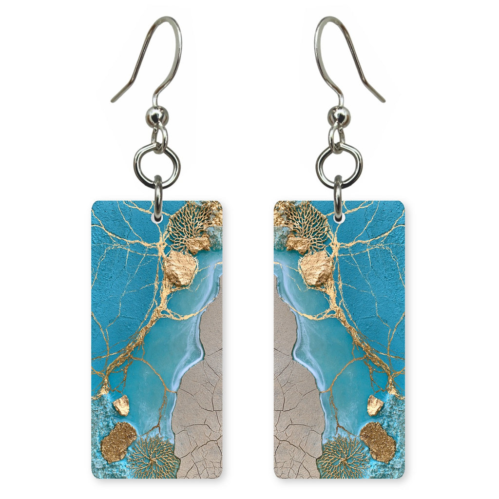 Gold-Veined Teal Mending Earrings | FWX674