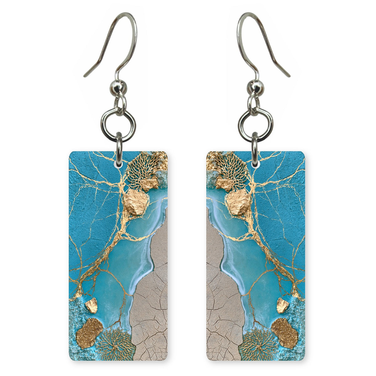 Gold-Veined Teal Mending Earrings | FWX674
