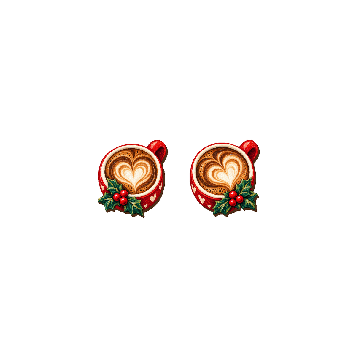 Latte Art Hearts Stud Earrings #GTS2 — full-color wooden stud earrings