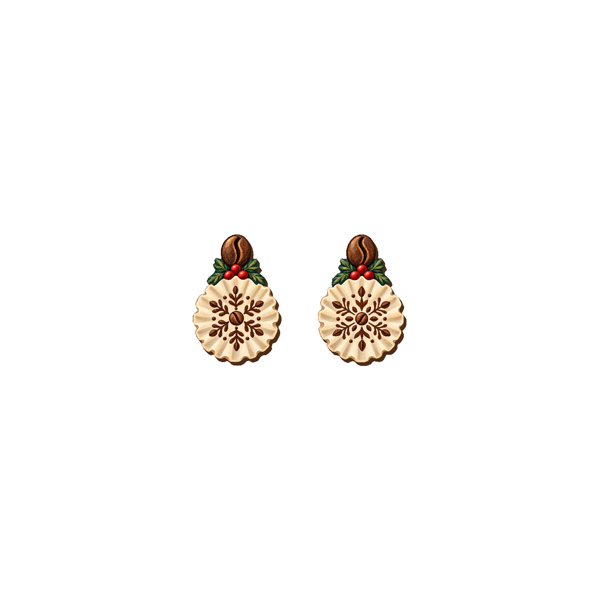 Snowflake Coffee Filters Stud Earrings #GTS3 — full-color wooden stud earrings