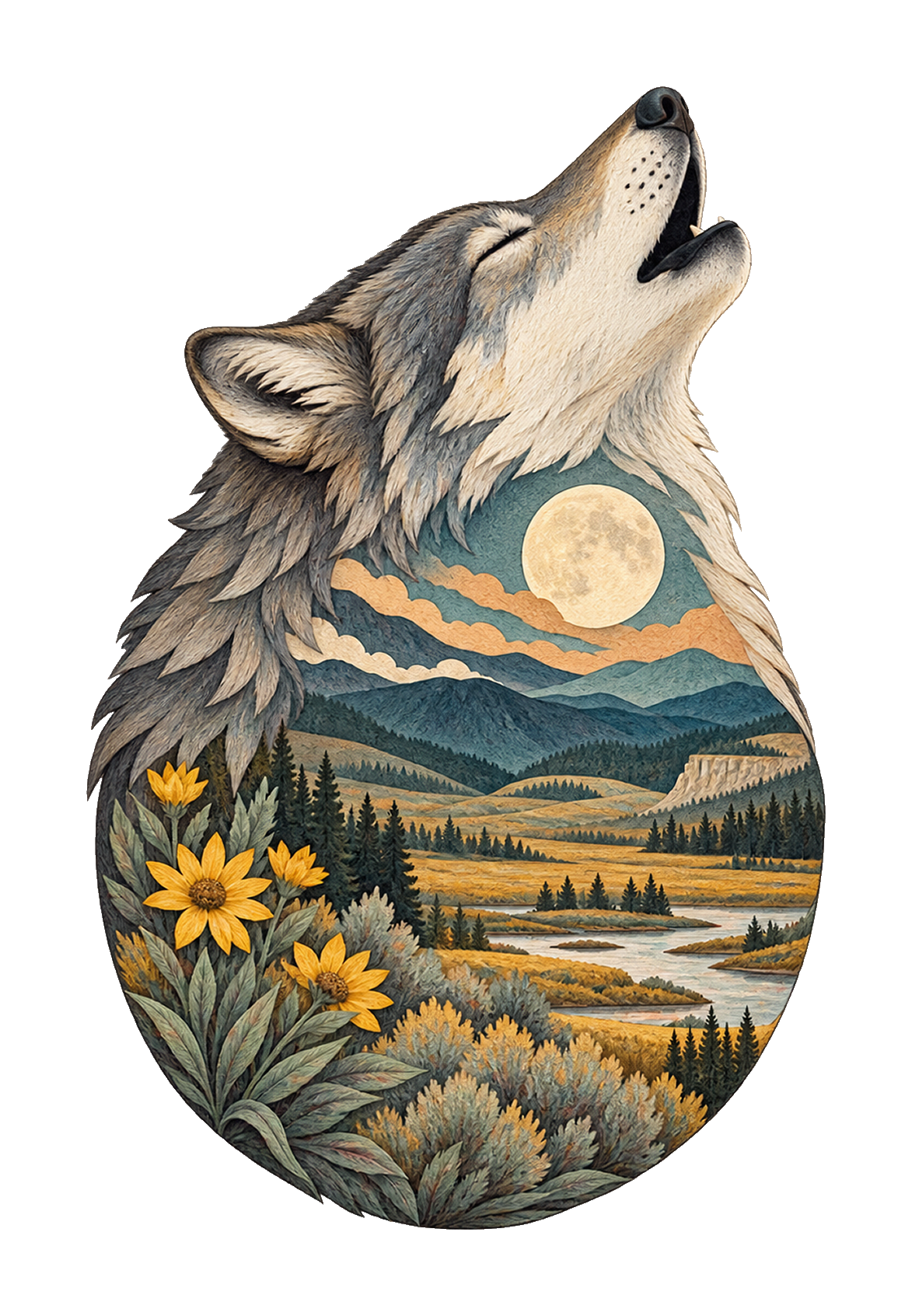 Lamar Valley Wolf M100 original magnet artwork
