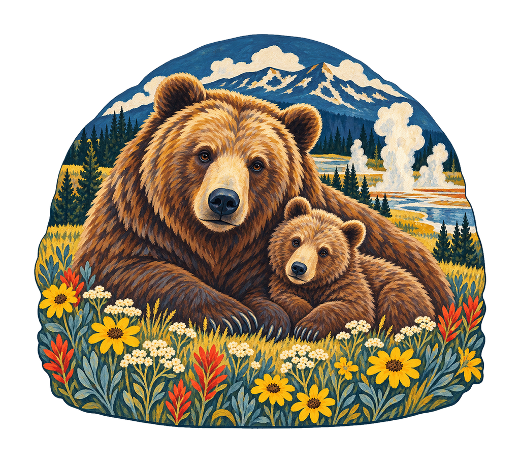 Grizzly Mother and Cub M103 original magnet artwork