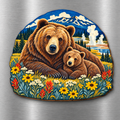Grizzly Mother and Cub M103 wooden magnet on a stainless steel refrigerator with a subtle laser-cut wood edge
