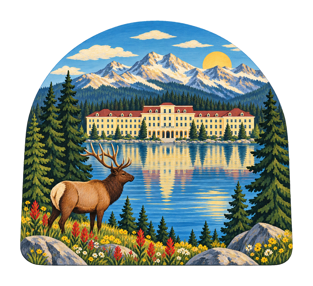 Lake Hotel Morning M105 original magnet artwork