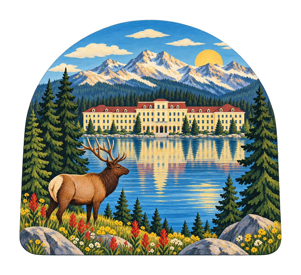 Lake Hotel Morning M105 original magnet artwork