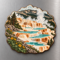 Mammoth Terrace Steps M106 wooden magnet on a stainless steel refrigerator with a subtle laser-cut wood edge