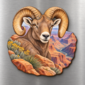 Desert Bighorn Ram M114 wooden magnet on a stainless steel refrigerator with a subtle laser-cut wood edge