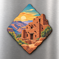 Hopi House Architecture M118 wooden magnet on a stainless steel refrigerator with a subtle laser-cut wood edge