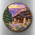 El Tovar Lodge M119 wooden magnet on a stainless steel refrigerator with a subtle laser-cut wood edge