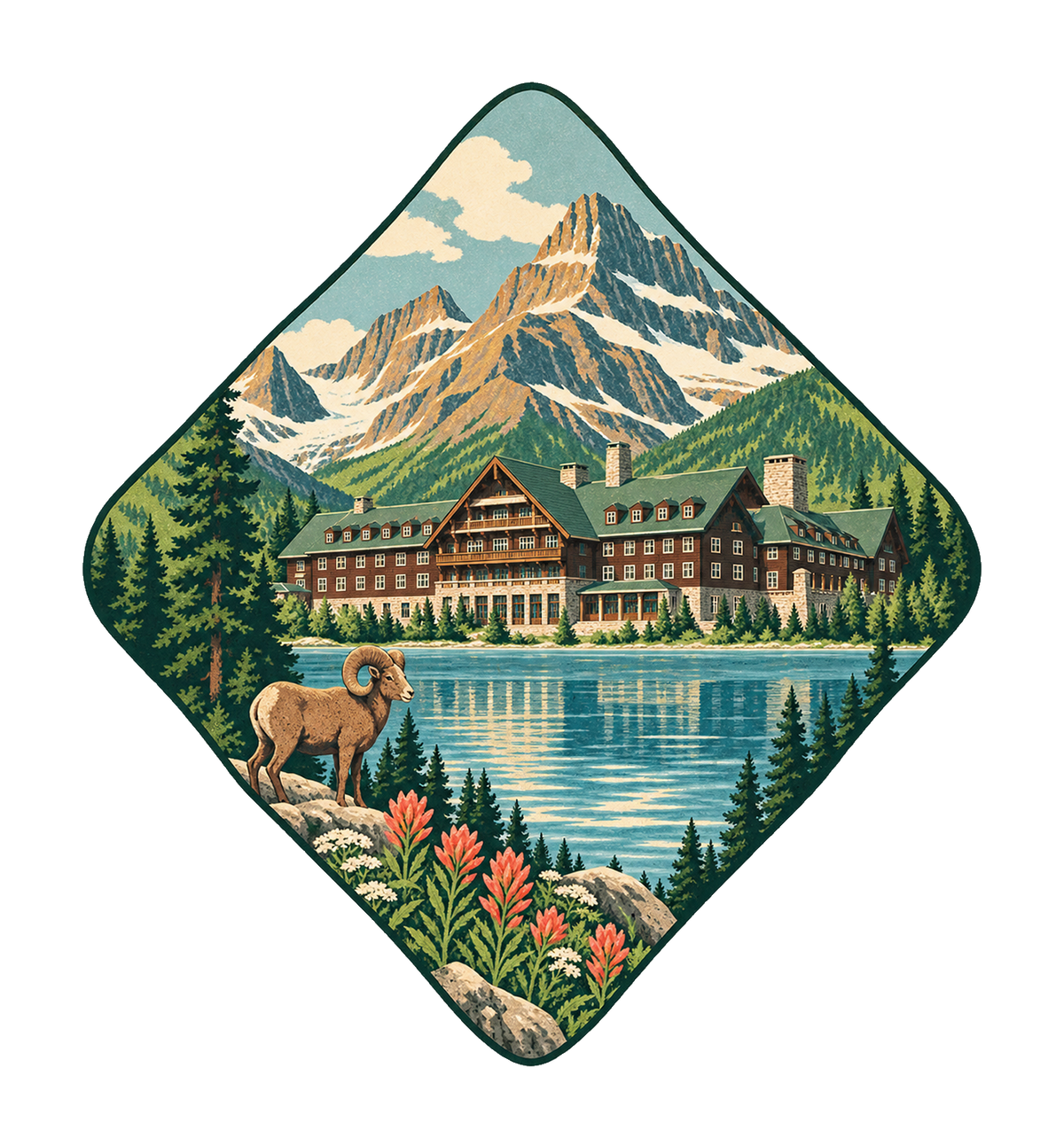 Many Glacier Hotel M126 original magnet artwork