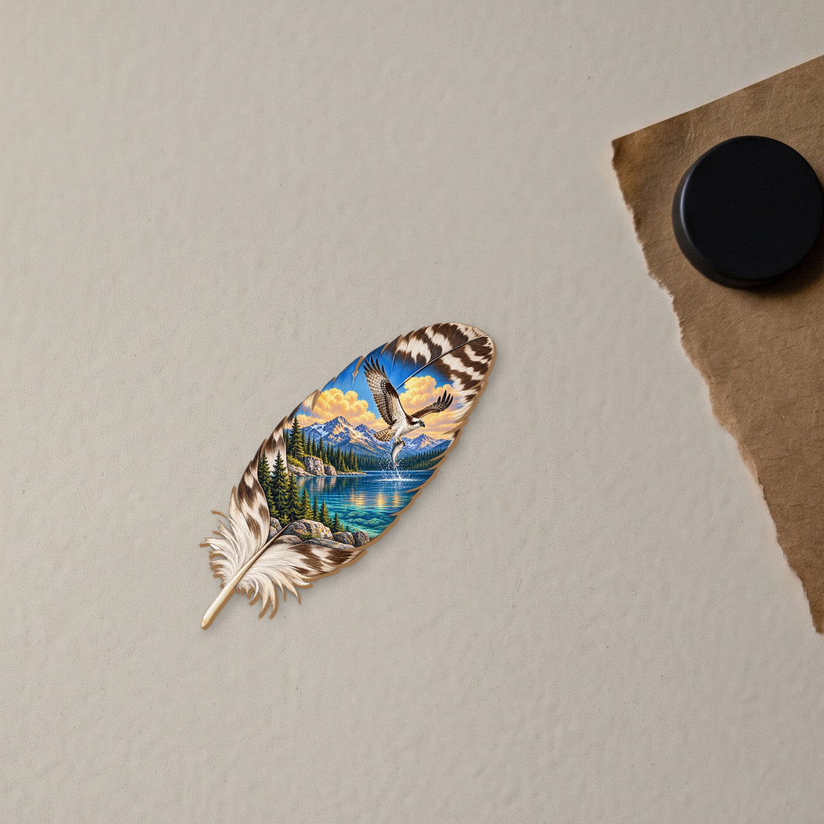 Osprey Feather Lake wood magnet M149 on a fridge, made in USA