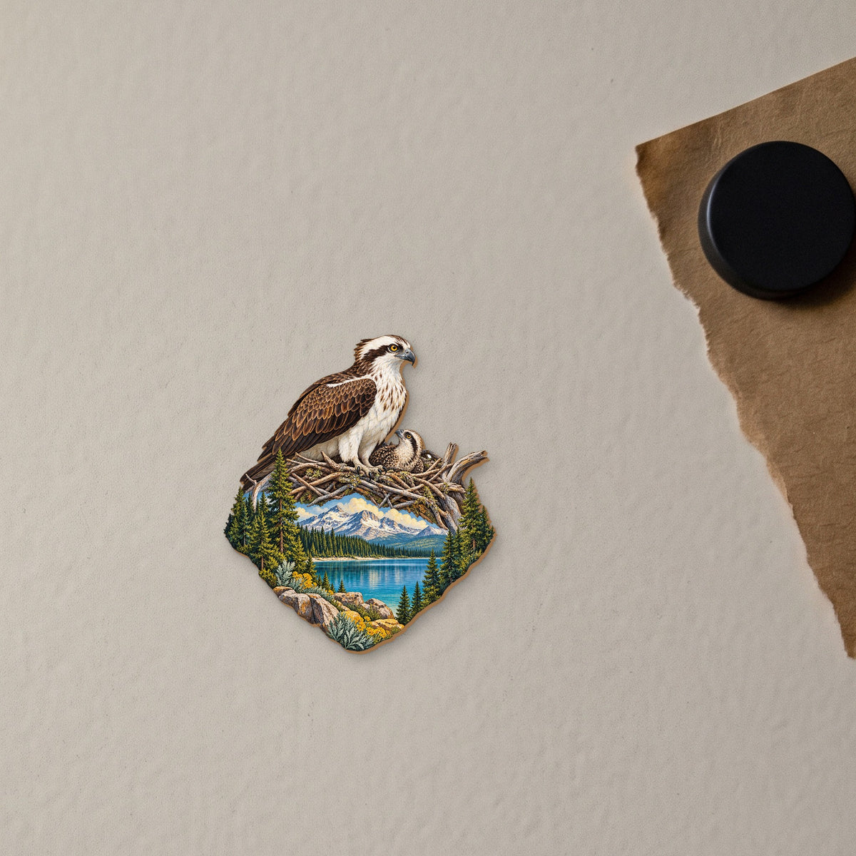 Osprey Nest Watch wood magnet M150 on a fridge, made in USA