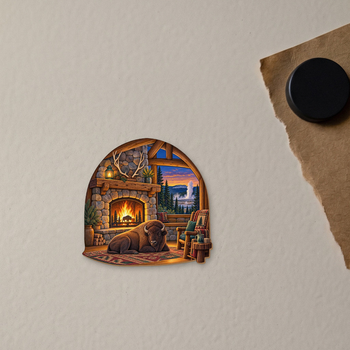 Inn Fireplace Evening wood magnet M158 on a fridge, made in USA