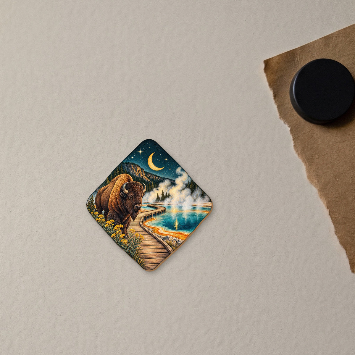 Boardwalk Moon Path wood magnet M165 on a fridge, made in USA