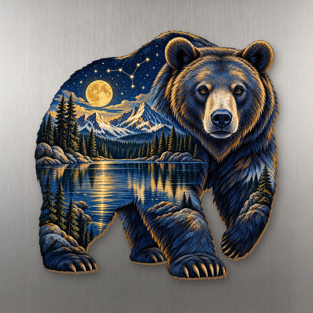 Lake Constellation Bear wood magnet M166 on a stainless steel fridge, made in USA