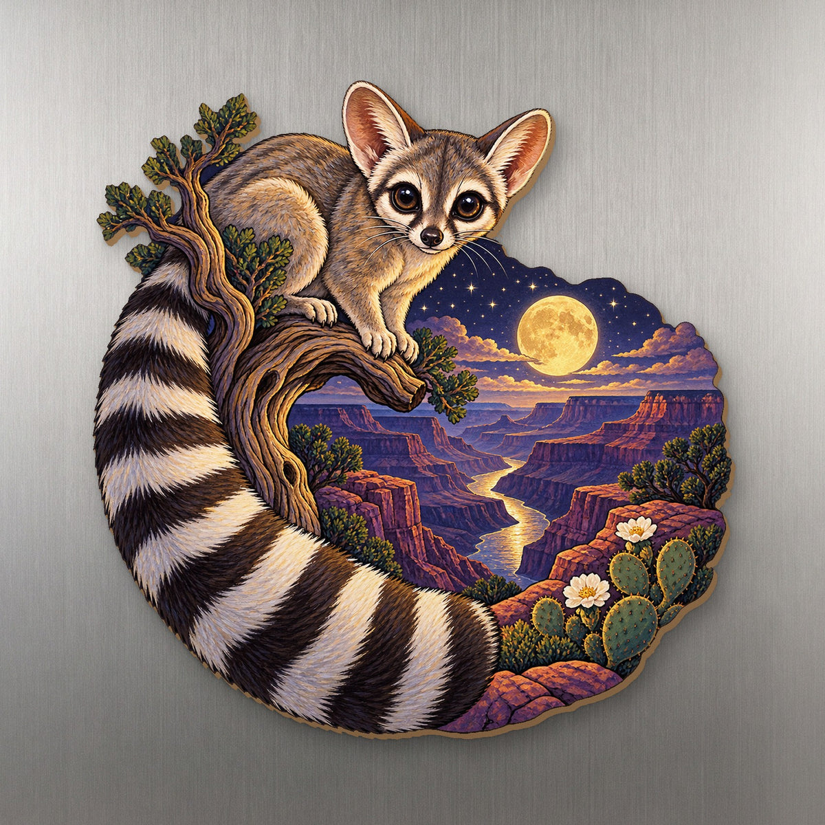 Ringtail Canyon Night wood magnet M175 on a stainless steel fridge, made in USA