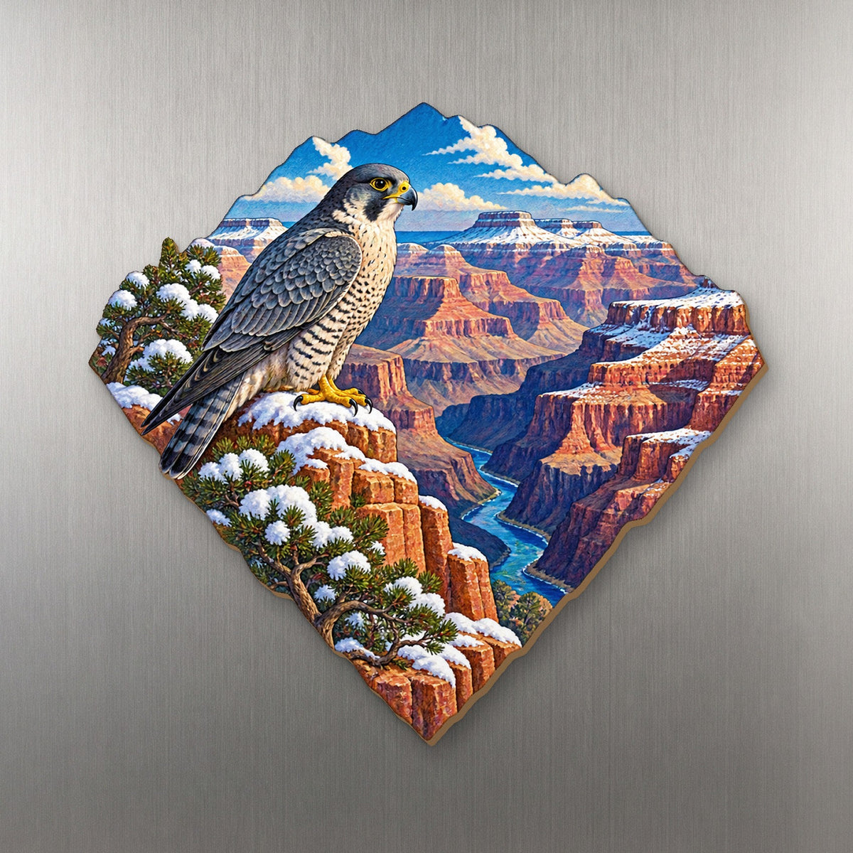 Canyon Frost Diamond wood magnet M178 on a stainless steel fridge, made in USA