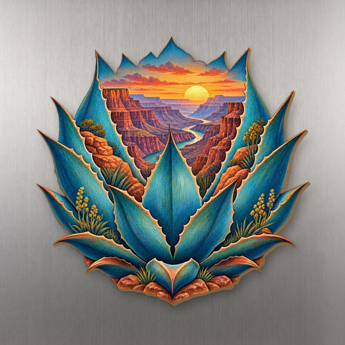 Agave Canyon Jewel wood magnet M182 on a stainless steel fridge, made in USA