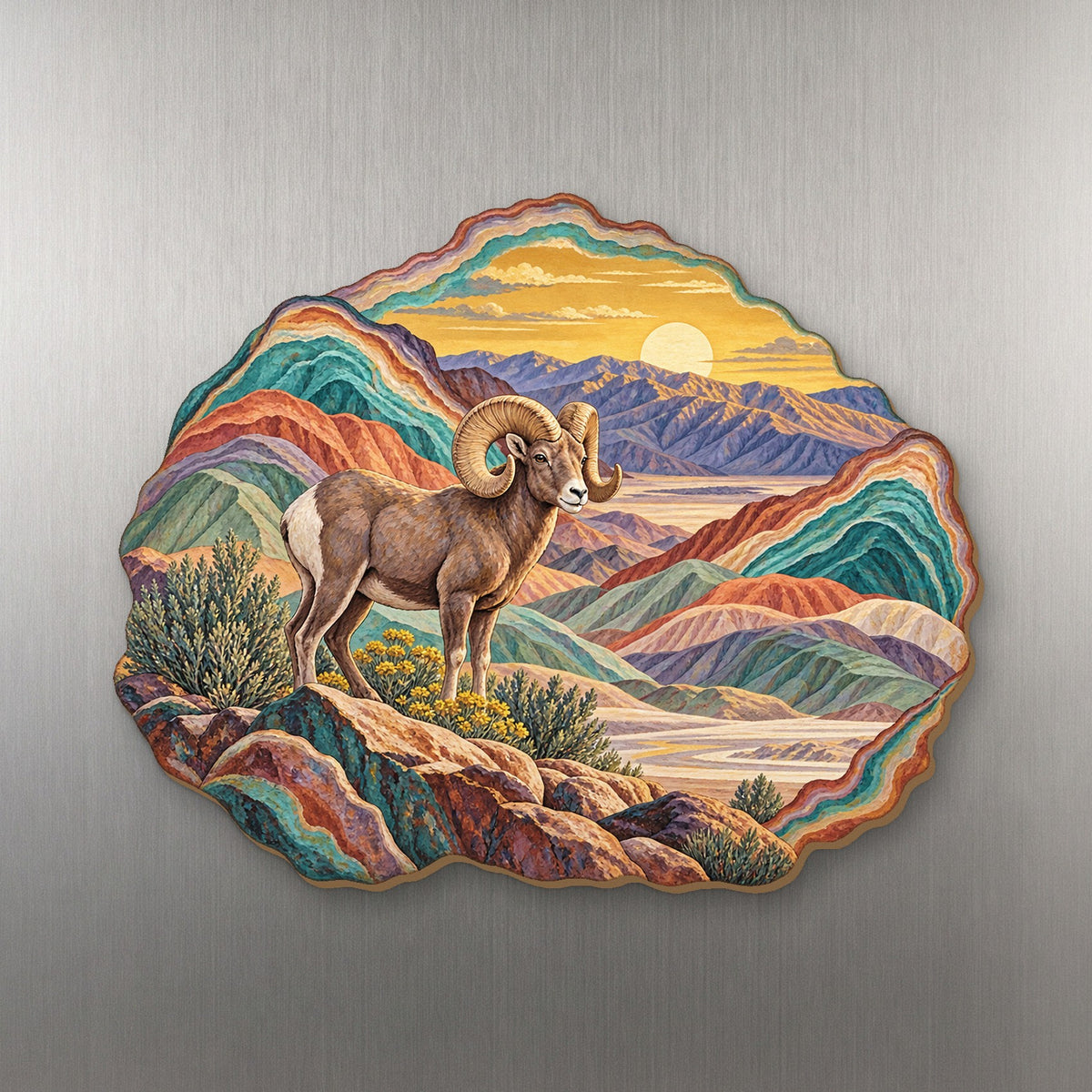 Artists Palette Agate wood magnet M202 on a stainless steel fridge, made in USA