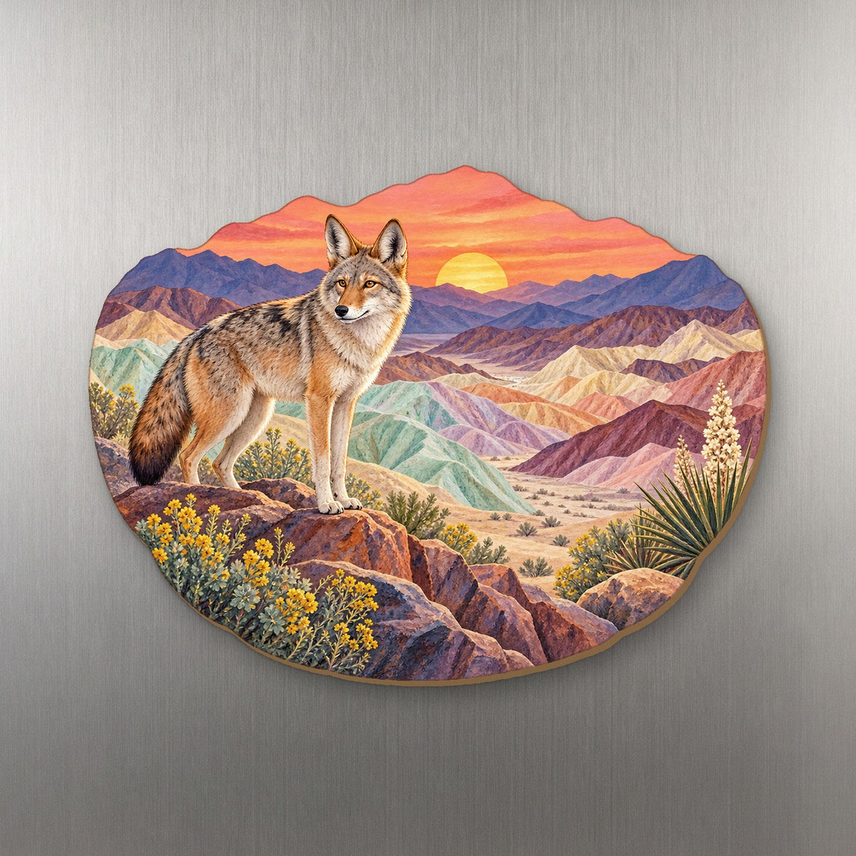 Artists Palette Sunset Bowl wood magnet M203 on a stainless steel fridge, made in USA