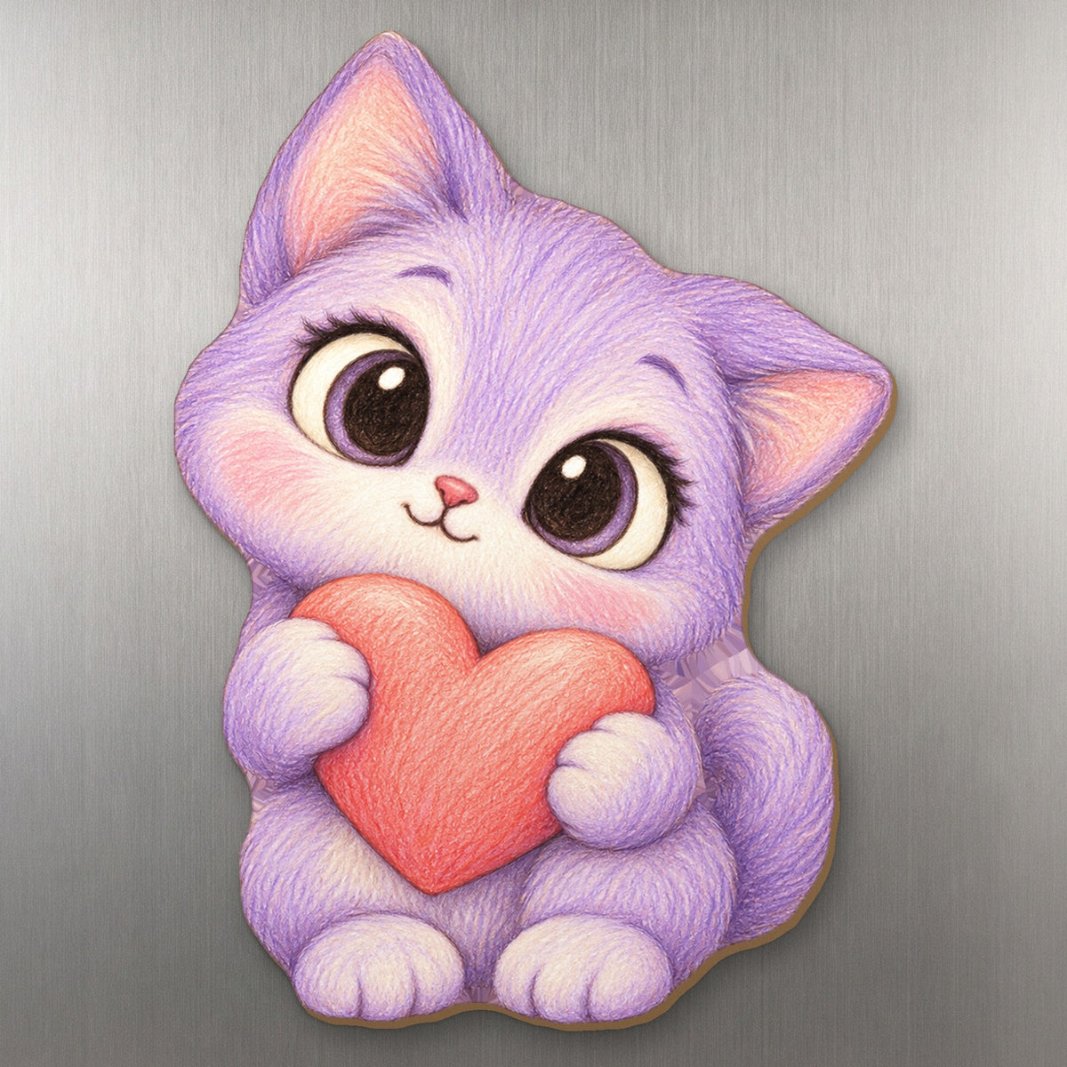 Heart Kitten wood magnet M216 on a stainless steel fridge, made in USA