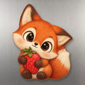 Berry Fox wood magnet M217 on a stainless steel fridge, made in USA