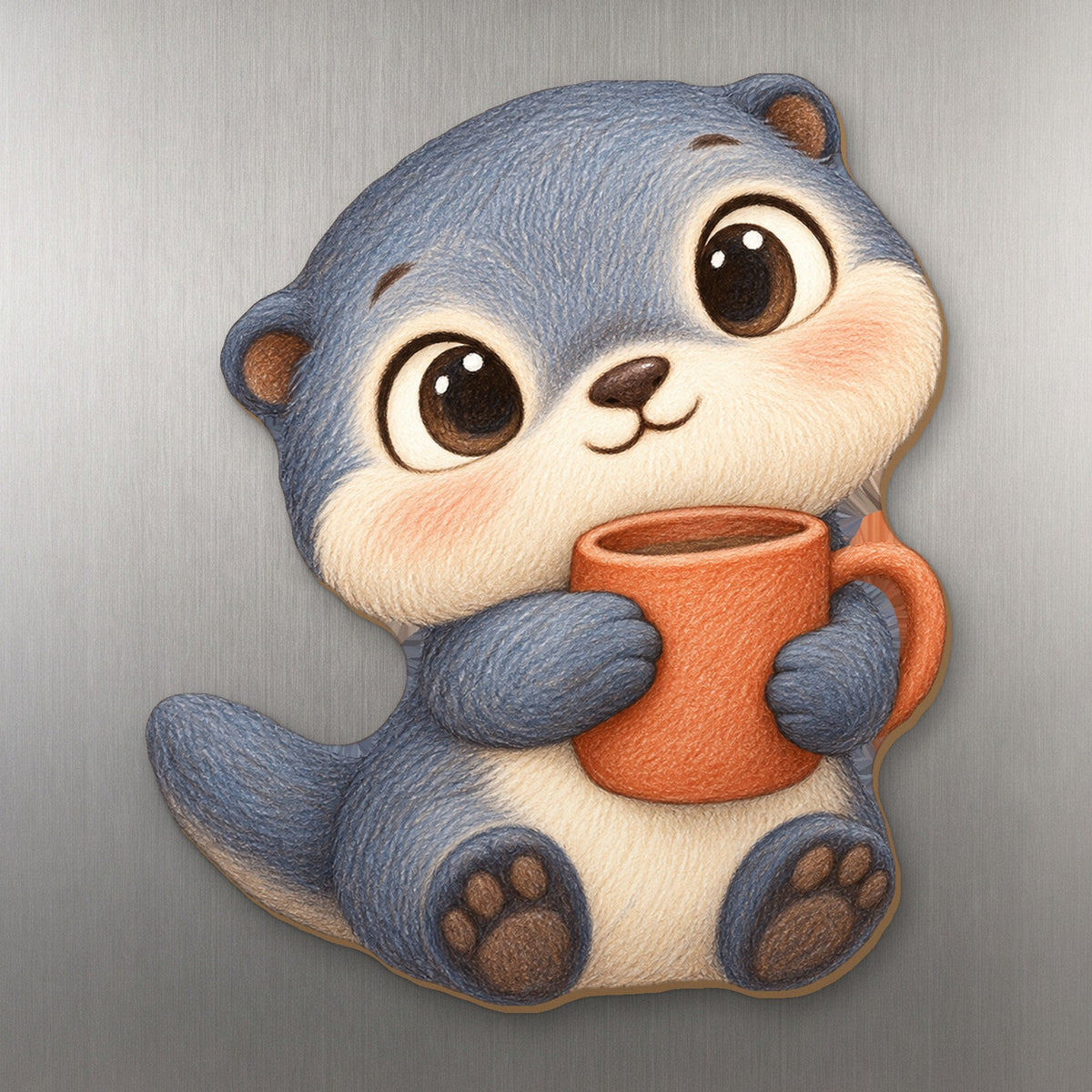 Mug Otter wood magnet M218 on a stainless steel fridge, made in USA