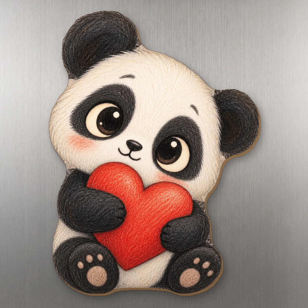 Heart Panda wood magnet M219 on a stainless steel fridge, made in USA
