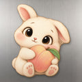 Peach Bunny wood magnet M222 on a stainless steel fridge, made in USA