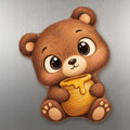 Honey Bear wood magnet M223 on a stainless steel fridge, made in USA