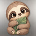 Leaf Sloth wood magnet M226 on a stainless steel fridge, made in USA