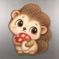 Mushroom Hedgehog wood magnet M228 on a stainless steel fridge, made in USA