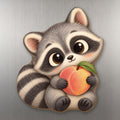 Peach Raccoon wood magnet M230 on a stainless steel fridge, made in USA