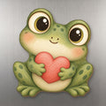 Heart Frog wood magnet M231 on a stainless steel fridge, made in USA