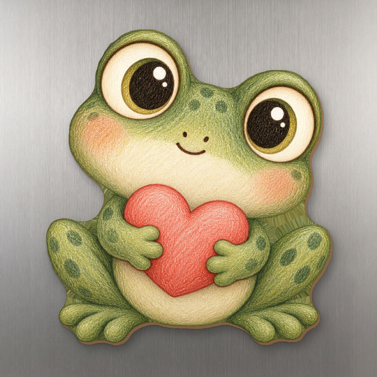 Heart Frog wood magnet M231 on a stainless steel fridge, made in USA
